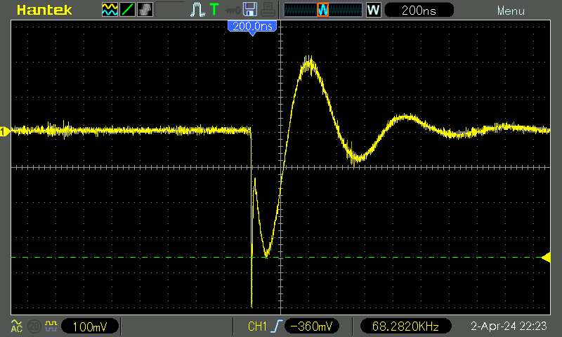 TI NE555, ceramic capacitor, 200 ns/div, 100 mV/div