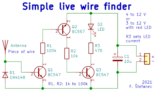 Simple live wire detector/finder - schematic diagram